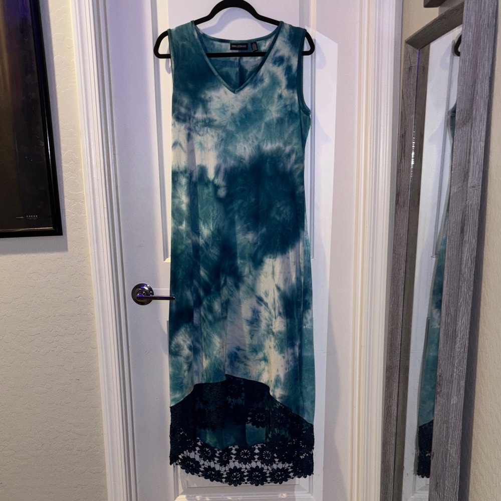 Nina Leonard Teal Tie-Dye Maxi Dress